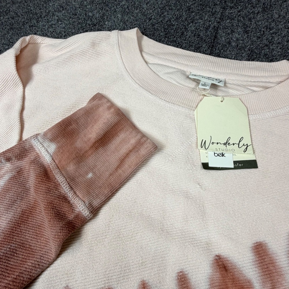 Wonderly Studio Womens Size Large Tie Dye Ribbed Sweatshirt Terracotta Cream NEW
